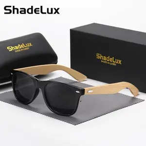 ShedaLux unisex bamboo leg sunglasses with colorful film, outdoor sunshade bamboo wood glasses