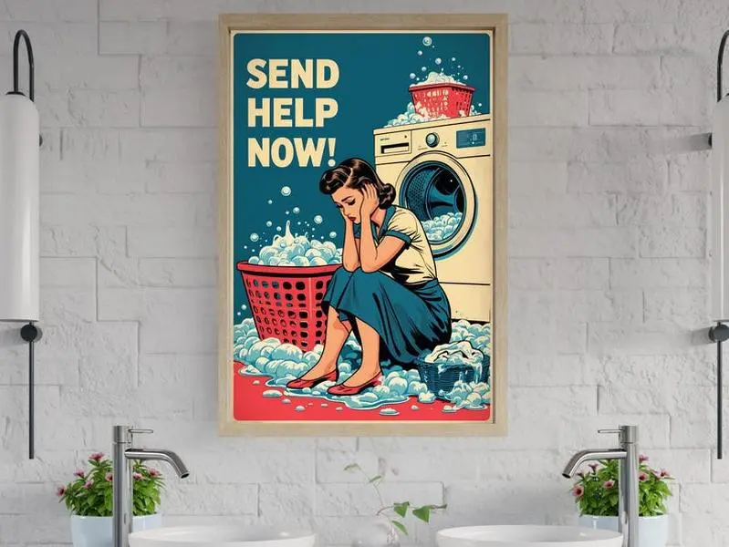 Laundry Room Art, Send Help Now Wall Art, Funny Laundry Poster, Vintage Style Laundry Decor, Laundry Room Sign, Retro Artwork Décor