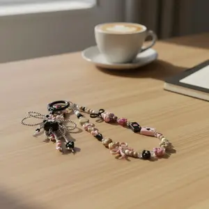 Black Pink Coquette Phone Wristlet - Y2K Bear & Bow Beaded Phone Chain