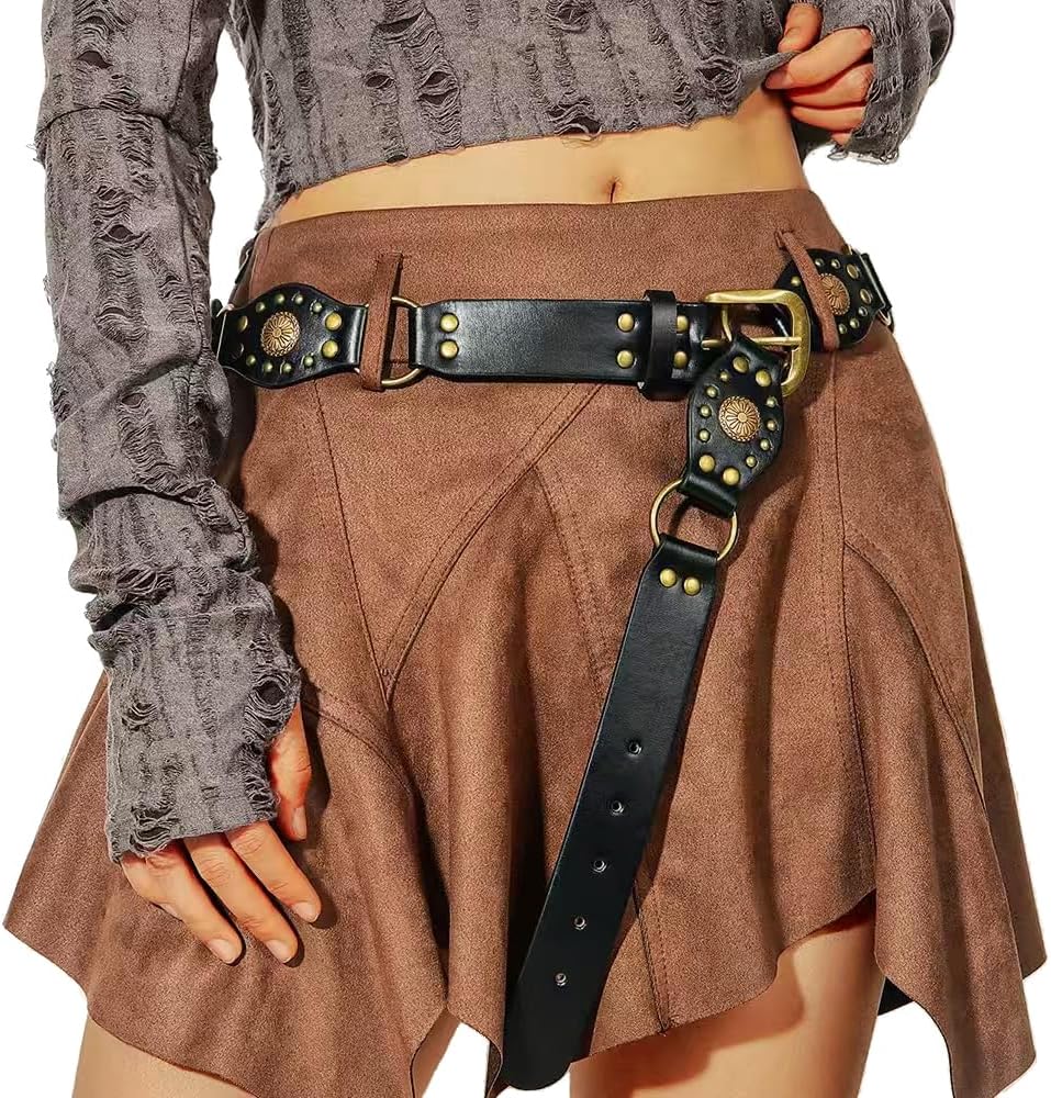 Brown Bohemian Belt for Women, Y2K Fashion Pin Buckled Belt for Vintage Skirt (No including fuzzy)