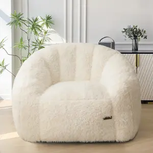 MAXYOYO Giant Bean Bag Chair, Oversized Bean Bag Couch for Adults and Kids, Faux Fur Shell-Shaped Large Chair with Filler, Stuffed Big Accent Sofa Lounge Floor Sofa for Gaming, Reading