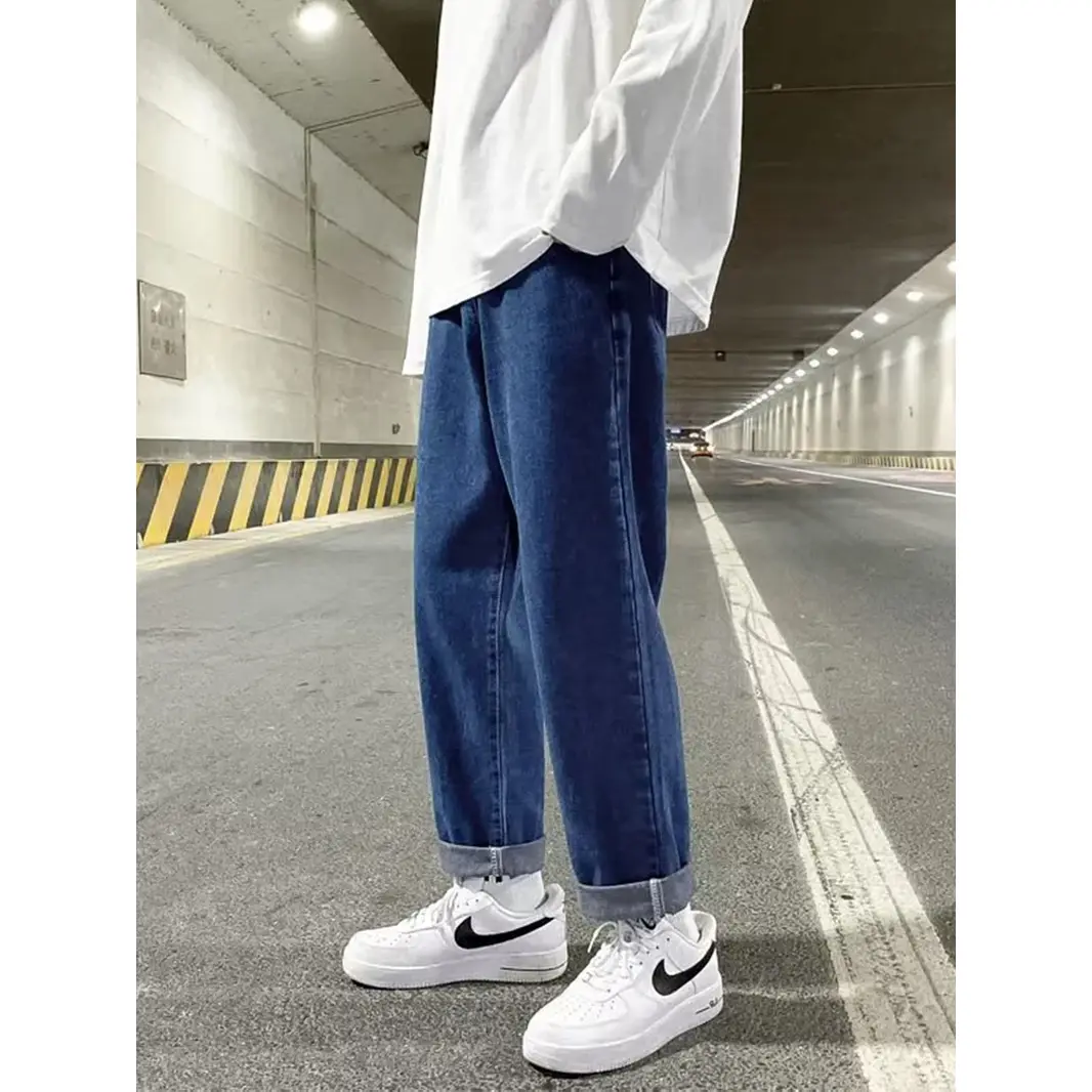 Autumn Korean Fashion Drawstring  Jeans Homme Classic Baggy Straight Wide Leg Pants 2023 New Hip Hop Streetwear Casual Jean