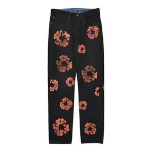 Denim Tears x Levi's 501 The Cotton Wreath Logo Jeans Black Red Clay