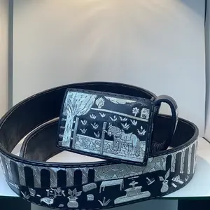 Cinturón Mi ranchito hecho a mano con hilos de plata 925 talla 40 por 51 pulgadas de largo