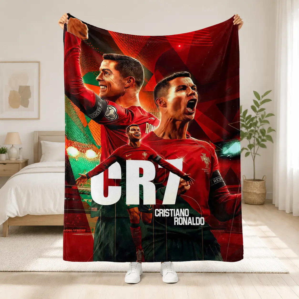 Cristiano Ronaldo CR7 Flannel Blanket – Soft Air Conditioning Throw, Soccer Fan Gift, Portugal Jersey Design, Cozy Football Keepsake for CR7 Supporters