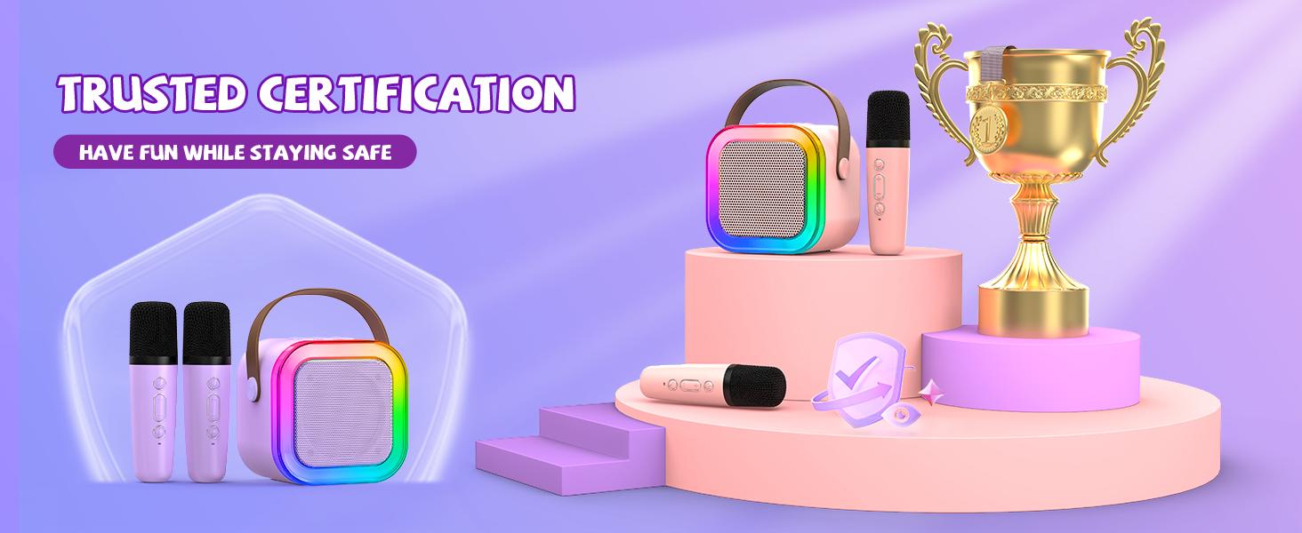 Mini Karaoke Machine for Kids Girls Boys - Birthday Gifts for Ages 4 5 6 7 8+ Year Old - Portable Bluetooth Speaker with 2 Wireless Microphone - Kids' Instrument Accessories - Pink