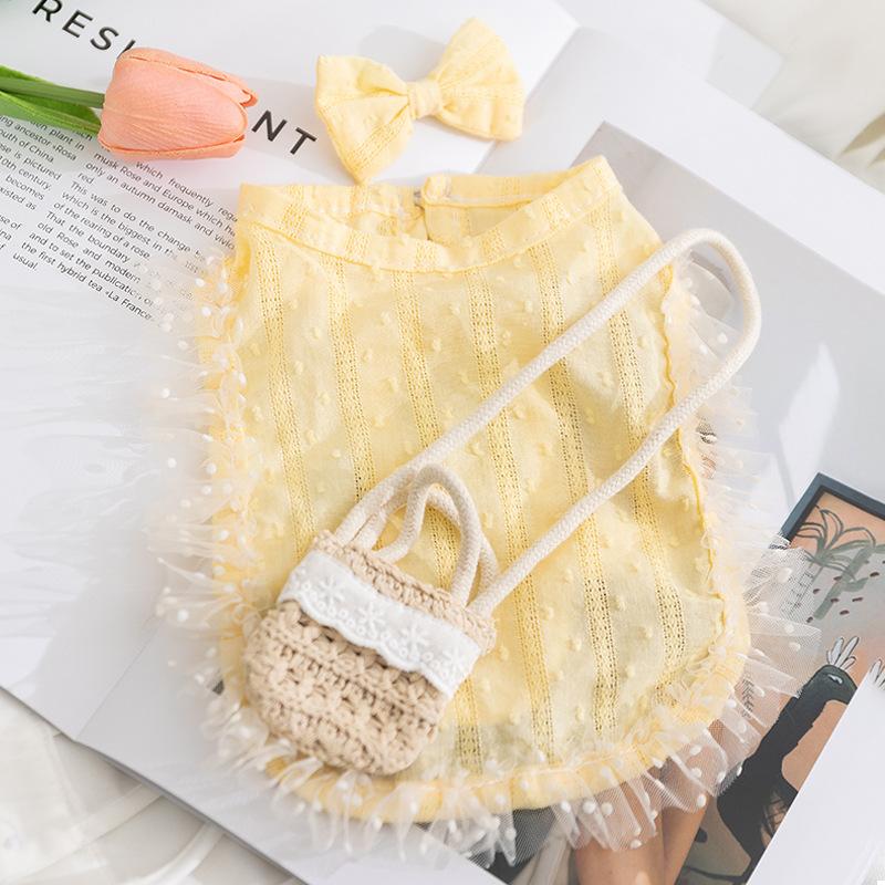Pet Clothes Dog Cat Princess Mesh Dress sleeveless Cute Breathable With Bowknot Clip & Little Bag D00040