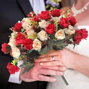 1pcs Artificial Silk Rose Bouquet for Wedding Home Valentine's Day Bride Flower Arrangement Photography Prop Artificial Flower Arrangements Artificial Roses Bouquet