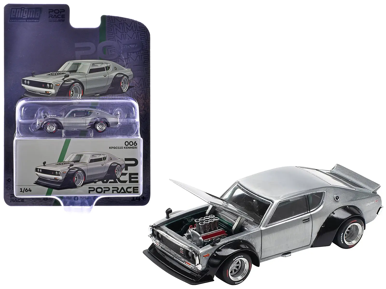 Skyline KPGC110 "Kenmeri" RHD (Right Hand Drive) Raw Metal "Enigma Exclusive Edition" 1/64 Die Cast Model Car by Pop Race