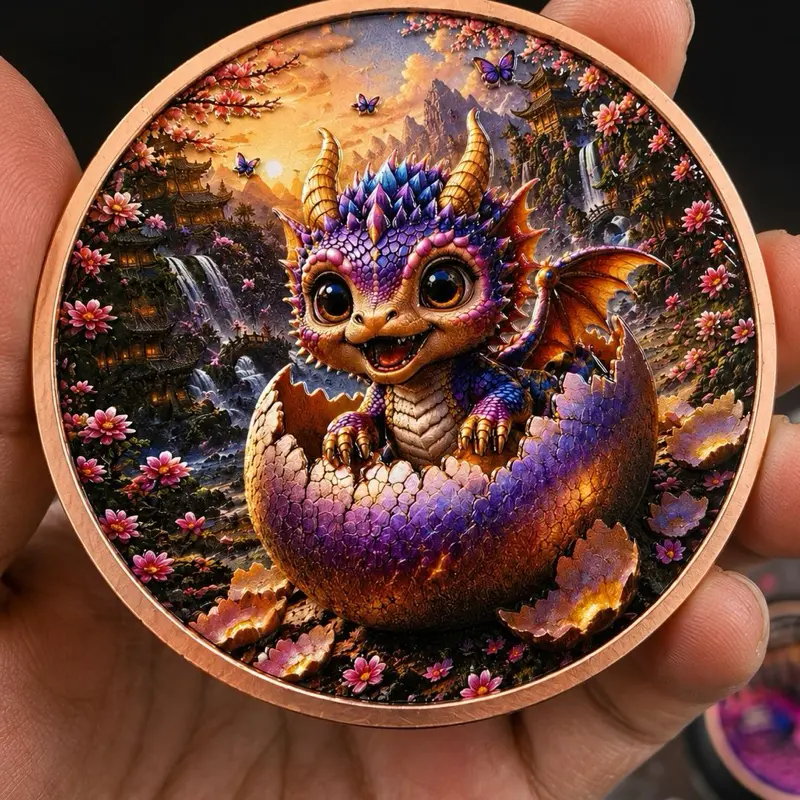 Adult and Baby Dragon 5 oz Copper Round