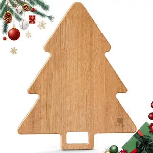 Wood Christmas Tree Cutting Board 15x12 Inch Charcuterie Board with Handle, Xmas Cheese Appetizer Tray, Wooden Decorative Serving Platter for