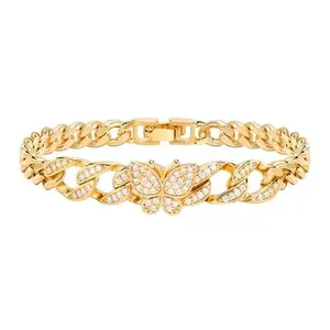 Elegant IP Gold Plated Brass Cubic Zirconia Bracelets For Women Luxury Butterfly CubanLink Chain Bracelet Jewelry For Party Anniversary