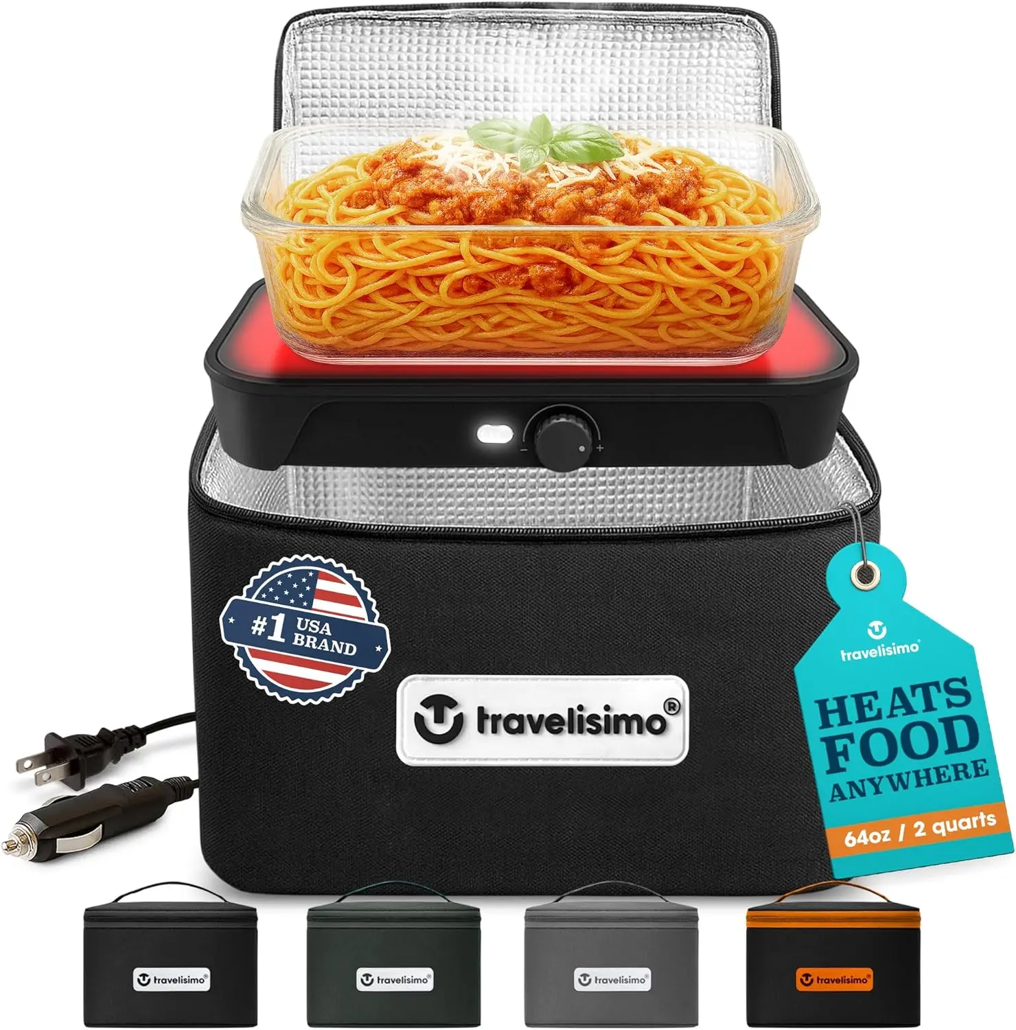 TRAVELISIMO Portable Oven Electric Lunch Box 12V/24V/110V Food Warmer 3-in-1 Personal Car Warmer for Office Home Use Compact Versatile Microwave