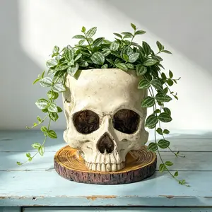 Vintage Skull Planter, Halloween Head Bone Flower Pot, Creative Resin Craft, Unique Desk Decor, Office Accessories, Holiday Gift Choice