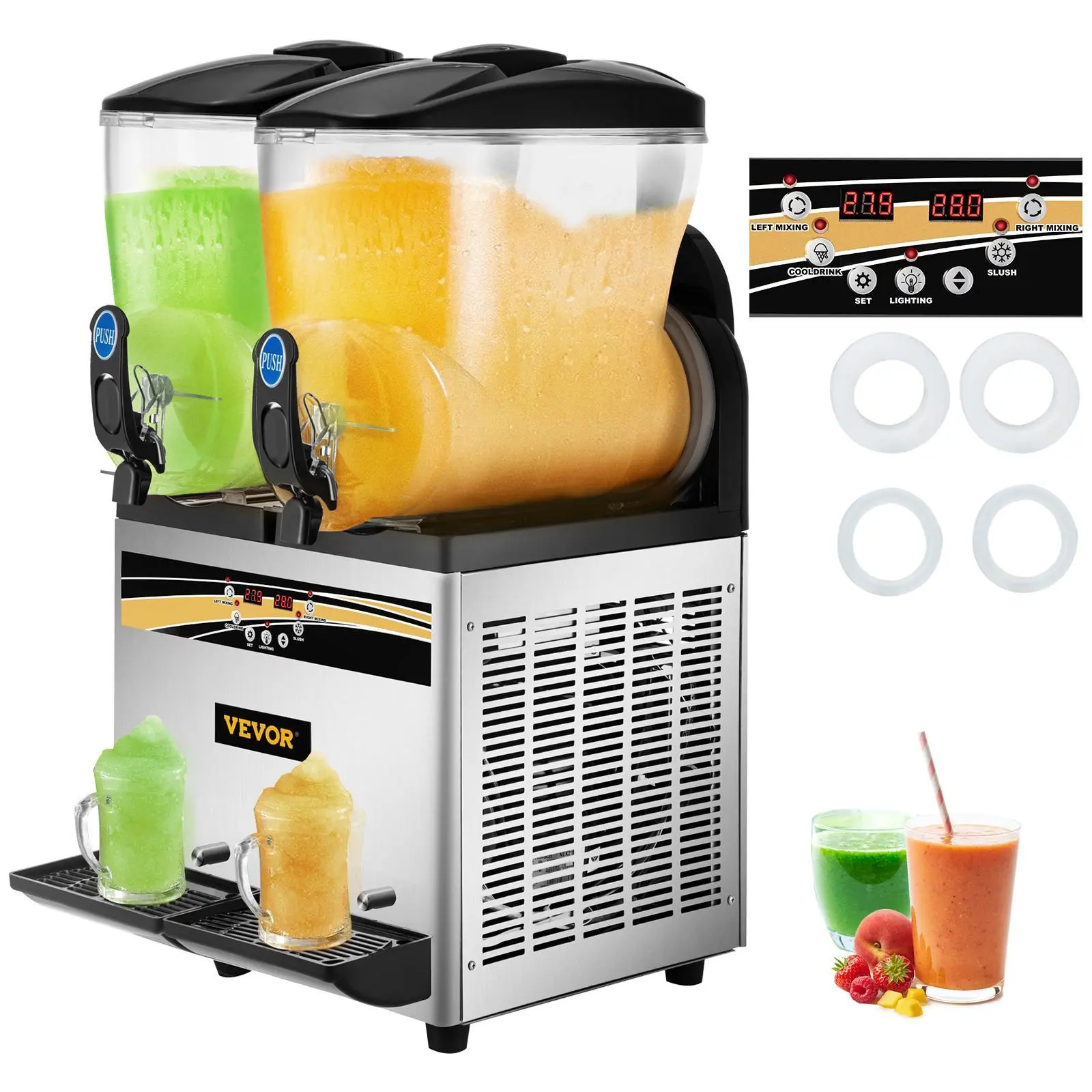 【Summerfinds】VEVOR Commercial Slushy Machine, 15Lx2 Tank Margarita Maker, 1000W Stainless Steel Smoothie Frozen Drink Maker for Supermarkets Cafes Restaurants Bars Home Use