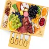 Royal Craft Wood Charcuterie Board with Knives - Cheese Platter & Serving Tray, Cheese Board Set, Wooden Bamboo Tableware with Cutlery