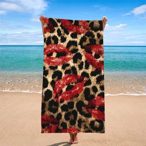 Sexy Leopard Print Lipprint Beach Towel, Super Absorbent Non-Sandy, Essential for Pool and Beach, Reusable Polyester Towel, Reusable European Style Bath Towel, Reusable Towels