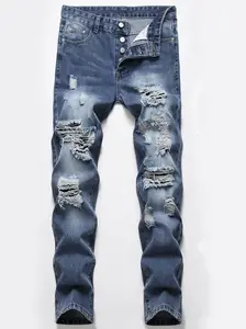 Men's Ripped Jeans,Slim Fit Distressed Straight Leg Fashion Denim Pants