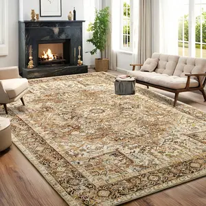Living Room Bedroom Accent Rug, Vintage Printed Low-Pile Carpet | Machine Washable Home Decor Gift,Non-Slip Durable Easy-Care Low-Pile Rug, 5'x7'FT
