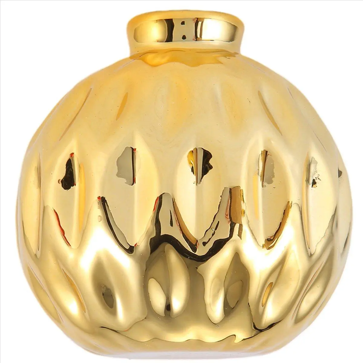 Ceramic Small Vase Small Flower Embossed Fish Lip Pattern Crafts Home Decorations (Gold)