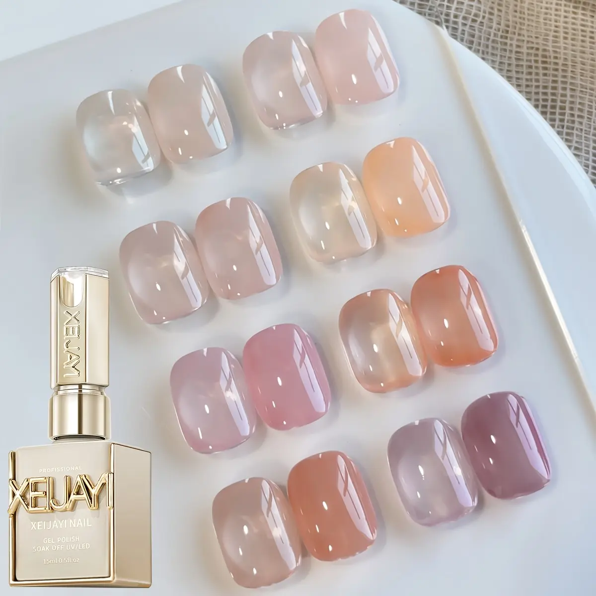 XEIJAYI Photo Frame Bottle — Ultra‑Bright Ice‑Transparent Jelly Gel Nail Polish Set, 8 Colors, Hydrating Glossy Finish, Fashionable Minimalist LED Design, Suitable for DIY Nail Art