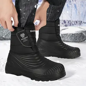 Shoes for Gentlemen Men's Winter Snow Boots - Solid Color, Faux Upper, EVA Lining & Sole, Round Toe, Hook-and-Loop Closure, Thick Waterproof Anti-Slip Short Boots, Winter Boots