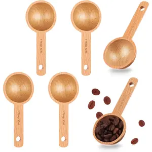 6 count Wooden Coffee Spoon in Beech Measuring Scoop for Coffee Beans  Table Spoon for Whole Beans Ground Beans or ,  Kitchen Accessories, 10 ml