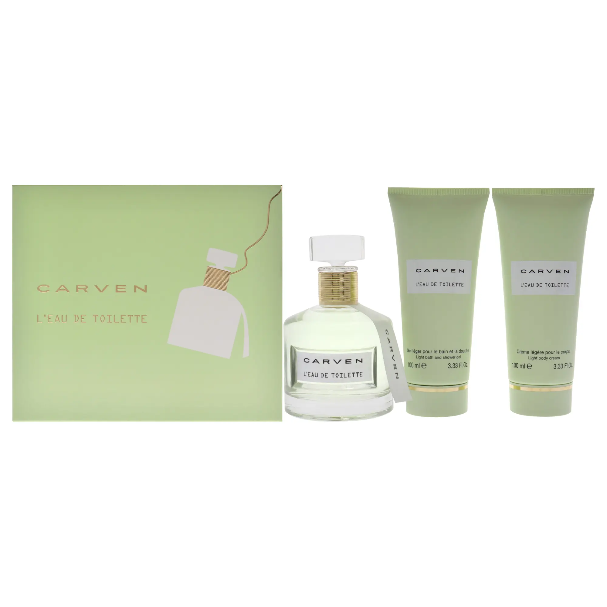 LEau De Toilette by Carven for Women - 3 Pc Gift Set 3.33oz EDT Spray, 3.33oz Light Body Cream, 3.33o