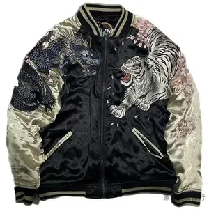 Autumn and winter new long-sleeved jacket four gods ukiyo-e painting men's heavy industry printing blue dragon white tiger four divine beast coat Menswear Tops