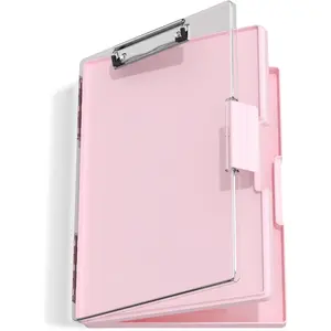 Clipboard with Storage, Pink 8.5 x 11 Nursing Folder Side Opening, Heavy Duty with Dual Compartment, Smooth Writing for Teachers Classroom, Size 13.3 x 9.4 x 1.5 in, Ideal Office & School Supplies