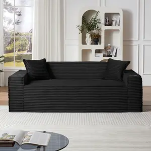 Boneless Sofa Couch with Cup Holders & Side Pockets, Modern Corduroy Fabric Deep Seat 3-seat Cloud Couch for Living Room Office, No Assembly