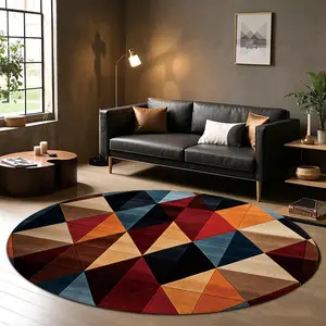 Geometric Pattern Round Rug, Colorful Diamond Pattern Floor Mat, Non-slip Soft Carpet, Decorative Area Rug for Home Living Room Bedroom, Modern Abstract Rug