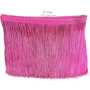 5 Yards 12" Long Chainette Fringe Thread Yarn Tassel Trim Braid Fringe for Crafts Sewing and Decor Dark Pink