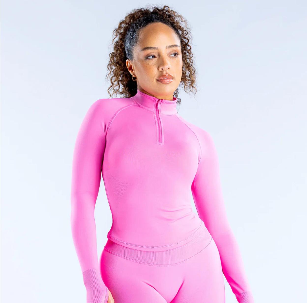 (With Logo) DFYNE Moisture Wicking Thermal Workout  - Breathable 1/4 Zip Long Sleeve Top & Leggings for Running Quick-Dry Compression Fitness Set