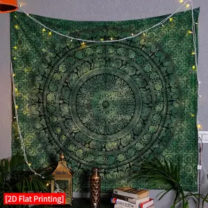 2D Flat, [2D Flat Printing]1pcs Local Artisan Handmade Hippie Tapestry Wall Mural Indian Bedroom Decor Aesthetic Spiritual Wall Hanging Living Room Bohemian Wall Art Home Decor Green Wall Decor Party Decor Room Decor Extra Large Size, 2D Flat