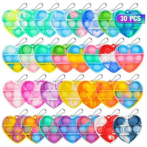 30 Pack Mini Pop Fidget Toys – Heart Keychain It Fidgets, Valentine’s Day Gifts for Kids, Classroom Party Favors, Prizes, Exchange & Birthday Goodie Bag Stuffers