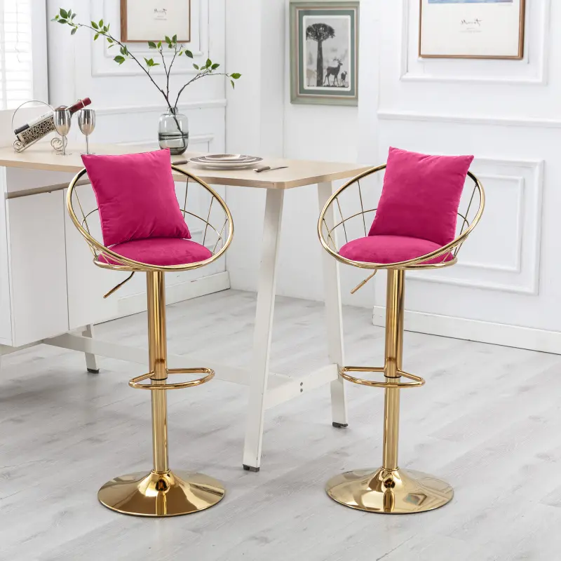 [SOIYELIFE] Rose Red velvet bar chair, pure gold plated, unique design,360 degree rotation.adjustable height,Suitable for dinning room and bar,set of 2   Unique furniture event  furniture