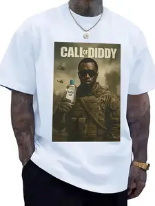 Call of Diddy Graphic Print T-Shirt, Soft Casual Short Sleeve, Fun Pop Culture Street Style, Comfortable Home Wear, Unisex Daily Streetwear