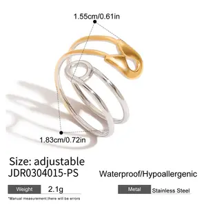 Trendy Two-Tone Paperclip Ring｜Stainless Steel Adjustable Design｜Waterproof｜Hypoallergenic