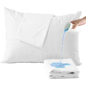 Pillow Protectors Standard 4 Pack Cotton Terry   Zippered White Pillow Encasement Washable Long Life Soft