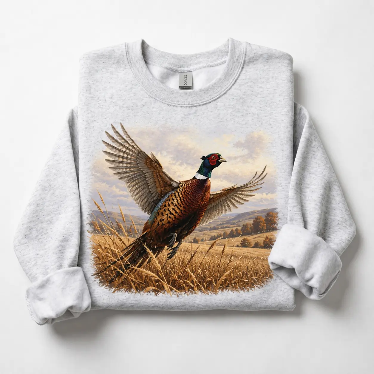 Flying Ringneck Pheasant Field Sweatshirt - Vintage Country Bird Nature Crewneck Pullover for Men Women