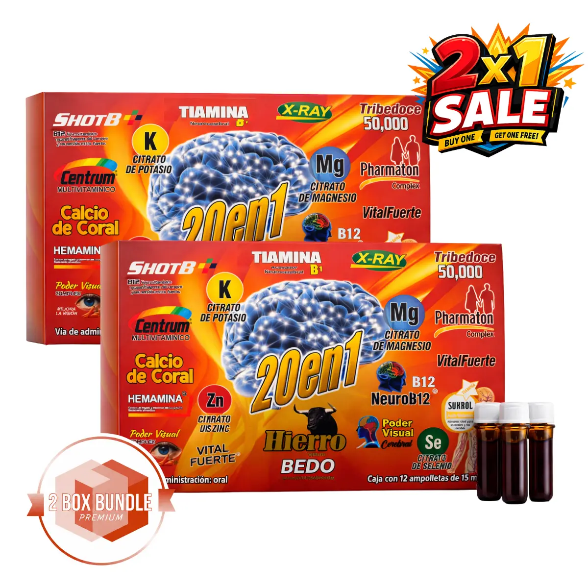 2 BOXES - Hierro Multi-Vitaminico 20 en 1 (24 Micro-Botellas de 15ml) |  Supplement Dietary Edible Fitness Bathroom Daily Energy & Wellness Support (12 x 15mL)