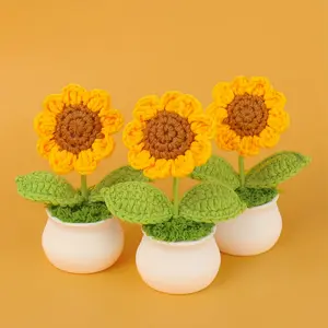 Handmade Sunflower Mini Planters Set, Cute Design, Perfect for Home Office Desk Decor, Holiday Decoration, No Battery Needed
