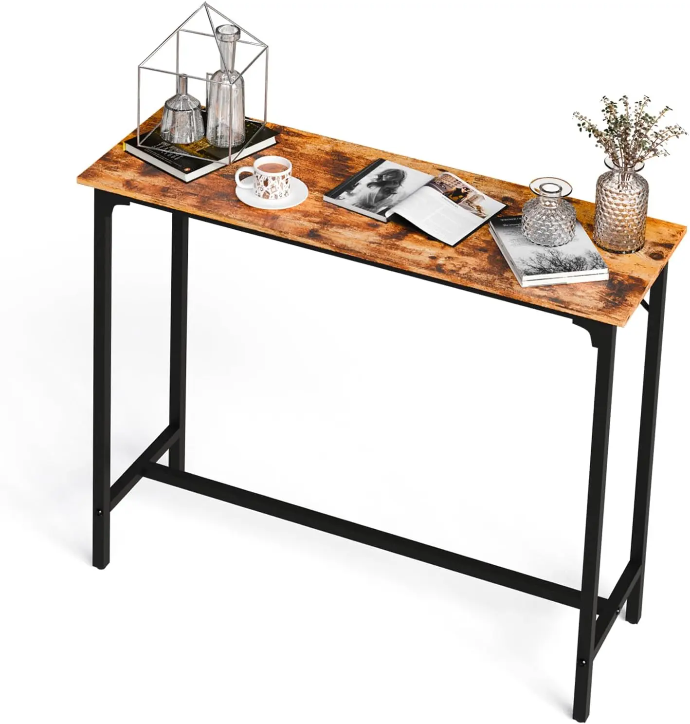 43 Inch High Top Bar Table, Wooden Rectangular Narrow Long Counter Height Pub Table, Multi-Scene Use for Kitchen Living Room Dining Sofa Entryway, Brown