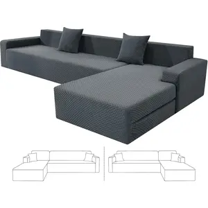 Sectional Couch Covers, Stretch Slipcovers with Elastic Bottom for L-Shape Sectional Sofa, 2 Pcs Pet Friendly Modular Sofa Protector (3 Seat Couch + 3 Seat Chaise, Dark Grey)
