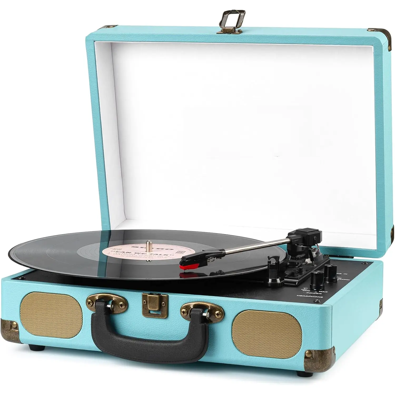 Record Player with Speakers 3-Speed  Suitcase Portable Vinyl Record Player Belt-Driven RCA Line Out AUX in Headphone Jack Vinyl Vintage Turntable Blue