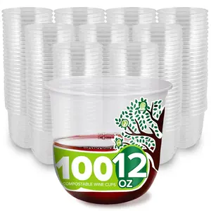 12 oz Clear PLA Cold Cups 100 Pack Disposable Party Cups for Water Beer and More Stemless Design