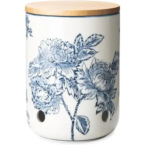 Ceramic Garlic Keeper with Lid 40 Oz Large Garlic Storage Container Blue and White