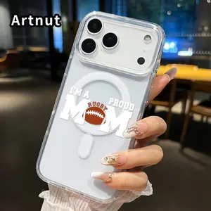 Rugby Emblem Charm Pattern Magnetic Phone Case for iPhone 17 16  Pro Max Plus 15 14 13 12 11 Air E Anti-Yellowing Shockproof Lightweight Transparent Acrylic Large Hole Soft Cover Supports Wireless Charging