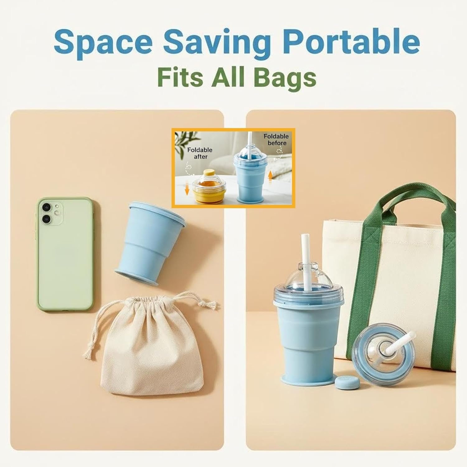 2-in-1 Collapsible Silicone Ice Ball Maker Cup, Reusable Portable Ice Sphere Mold with Straw & Lid, Easy Demolding, Leakproof Travel Tumbler for Coffee, Juice, Home, Gym, Outdoor